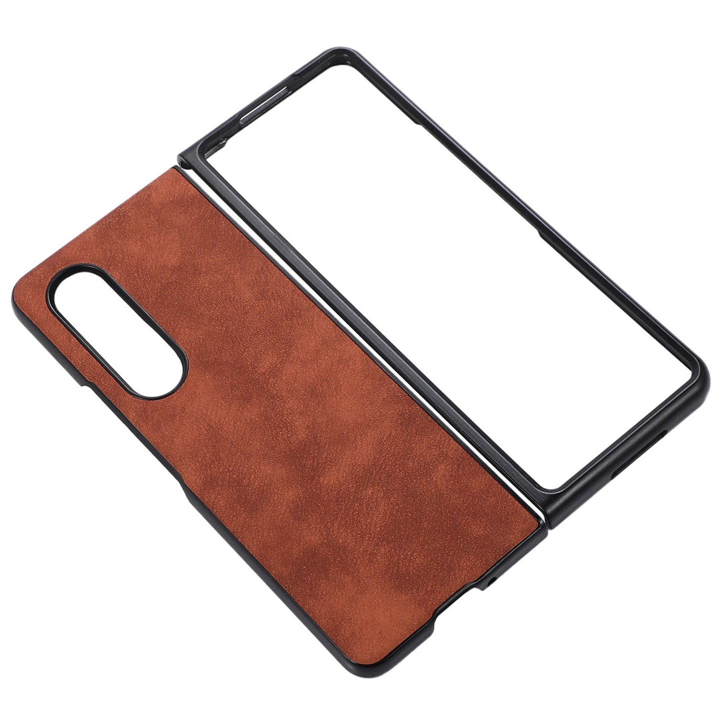 For Samsung Galaxy Z Fold3 5G Textured Light Thin Anti-fall PU Leather Coated PC Phone Case Shell