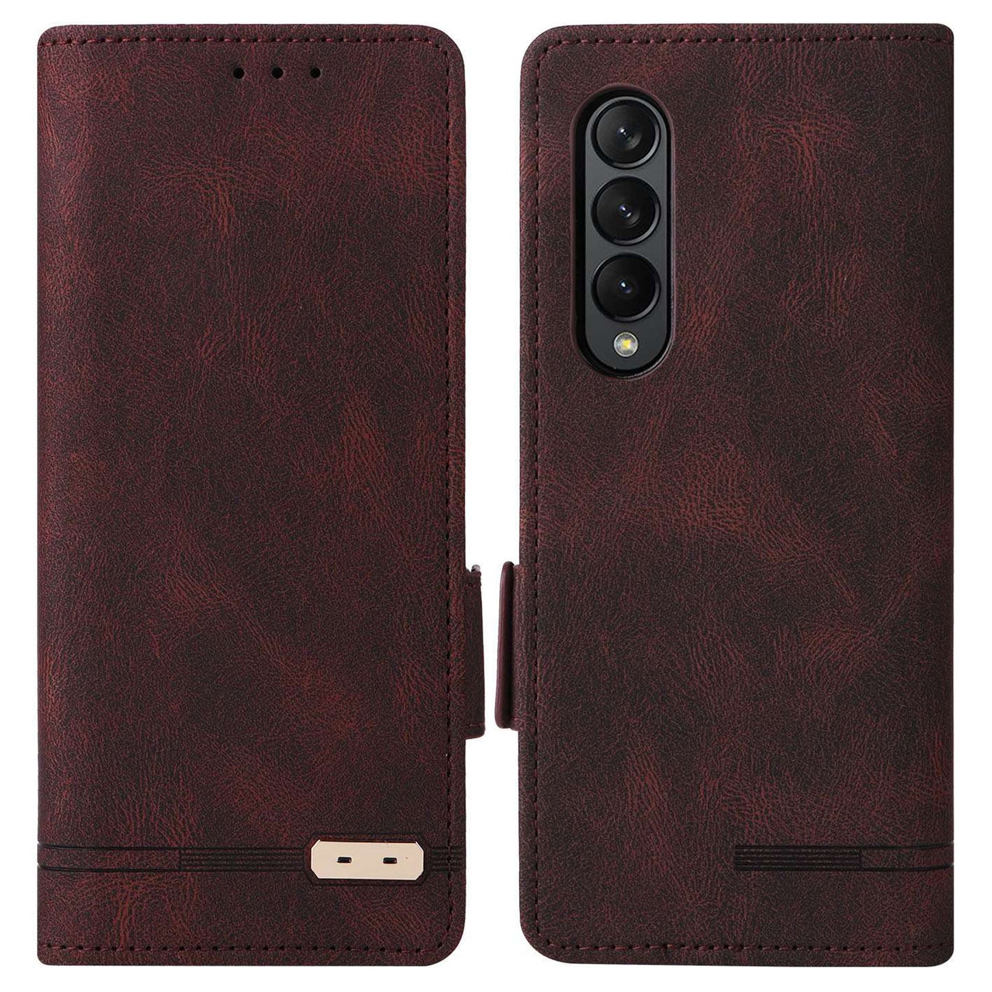 For Samsung Galaxy Z Fold3 5G Hardware Design PU Leather Case Wallet Stand Double Magnetic Clasp Phone Cover