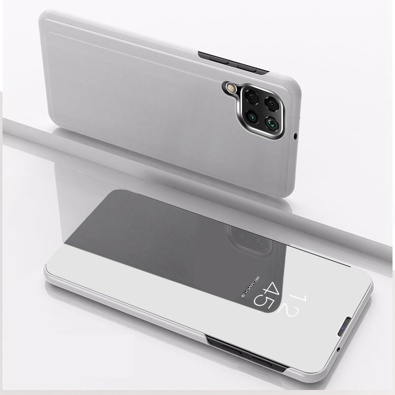 For Samsung Galaxy M33 5G (Global Version) View Window Electroplate Plating Stand Case Mirror Surface PU Leather Full Body Protective Flip Cover