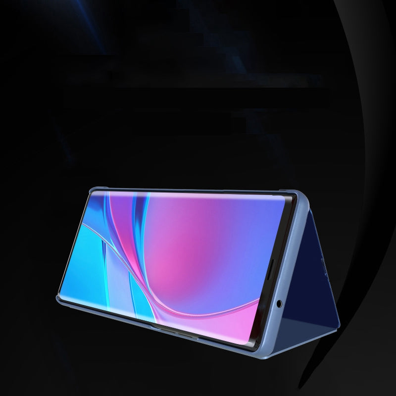 For Samsung Galaxy M33 5G (Global Version) View Window Electroplate Plating Stand Case Mirror Surface PU Leather Full Body Protective Flip Cover