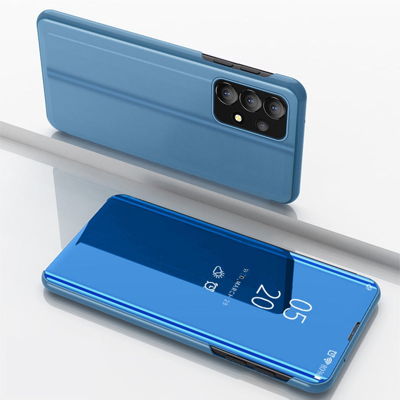 For Samsung Galaxy A73 5G PU Leather Smart View Window Case Electroplate Full Body Protection Stand Flip Mirror Phone Cover