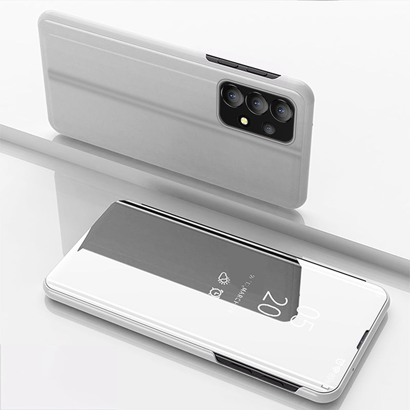 For Samsung Galaxy A73 5G PU Leather Smart View Window Case Electroplate Full Body Protection Stand Flip Mirror Phone Cover