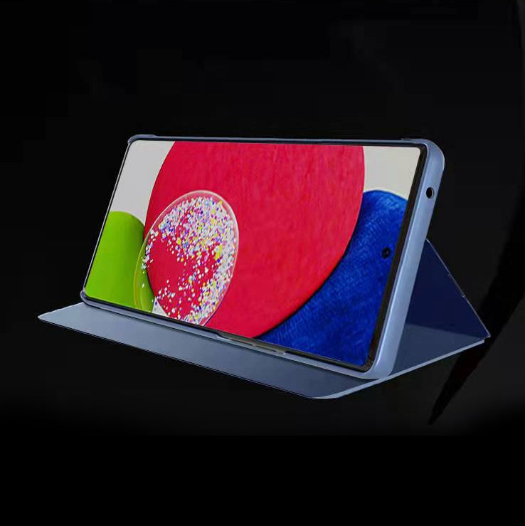 For Samsung Galaxy A73 5G PU Leather Smart View Window Case Electroplate Full Body Protection Stand Flip Mirror Phone Cover