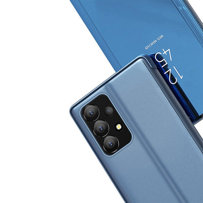 For Samsung Galaxy A73 5G PU Leather Smart View Window Case Electroplate Full Body Protection Stand Flip Mirror Phone Cover