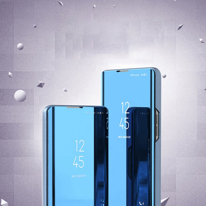 For Samsung Galaxy A73 5G PU Leather Smart View Window Case Electroplate Full Body Protection Stand Flip Mirror Phone Cover
