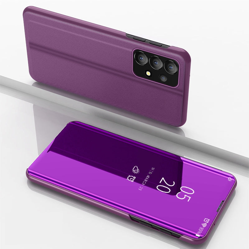 For Samsung Galaxy A73 5G PU Leather Smart View Window Case Electroplate Full Body Protection Stand Flip Mirror Phone Cover