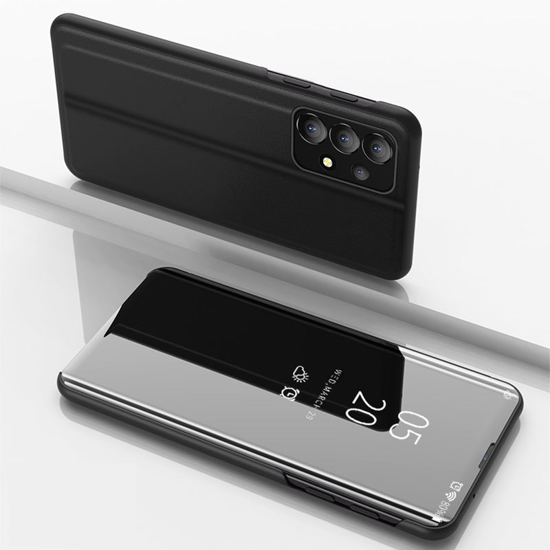 For Samsung Galaxy A73 5G PU Leather Smart View Window Case Electroplate Full Body Protection Stand Flip Mirror Phone Cover