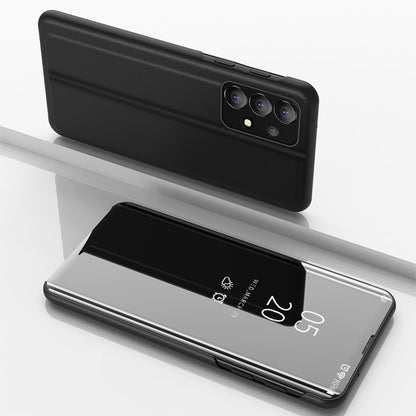 For Samsung Galaxy A73 5G PU Leather Smart View Window Case Electroplate Full Body Protection Stand Flip Mirror Phone Cover