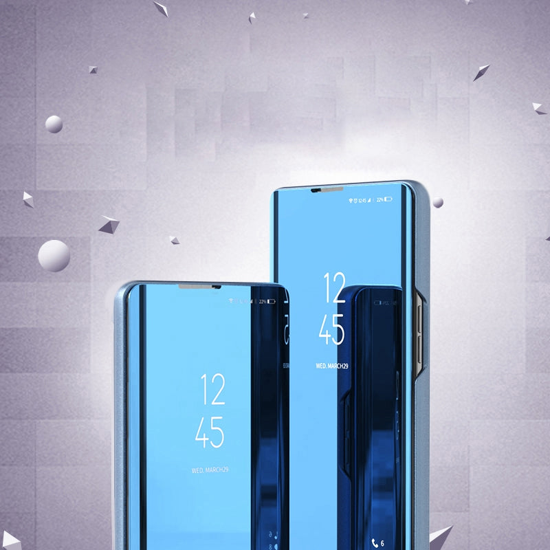 For Samsung Galaxy A73 5G PU Leather Smart View Window Case Electroplate Full Body Protection Stand Flip Mirror Phone Cover