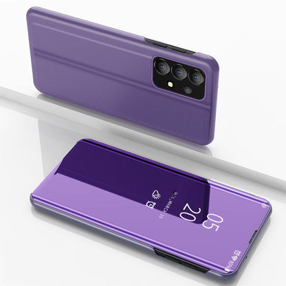 For Samsung Galaxy A73 5G PU Leather Smart View Window Case Electroplate Full Body Protection Stand Flip Mirror Phone Cover