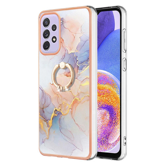YB IMD Series-6 For Samsung Galaxy A23 4G (165.4 x 76.9 x 8.4mm) Marble Pattern Design Flexible TPU Case Wear-resistant IMD Back Cover with Ring Kickstand