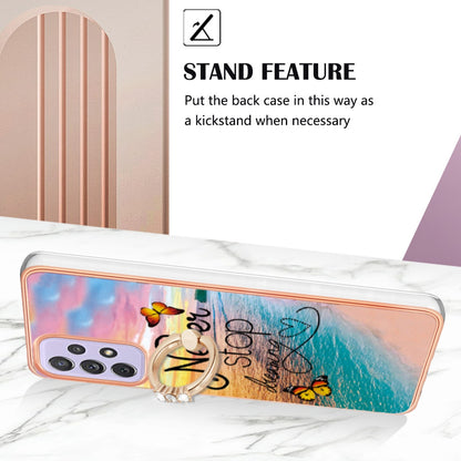 YB IMD Series-6 For Samsung Galaxy A23 4G (165.4 x 76.9 x 8.4mm) Marble Pattern Design Flexible TPU Case Wear-resistant IMD Back Cover with Ring Kickstand