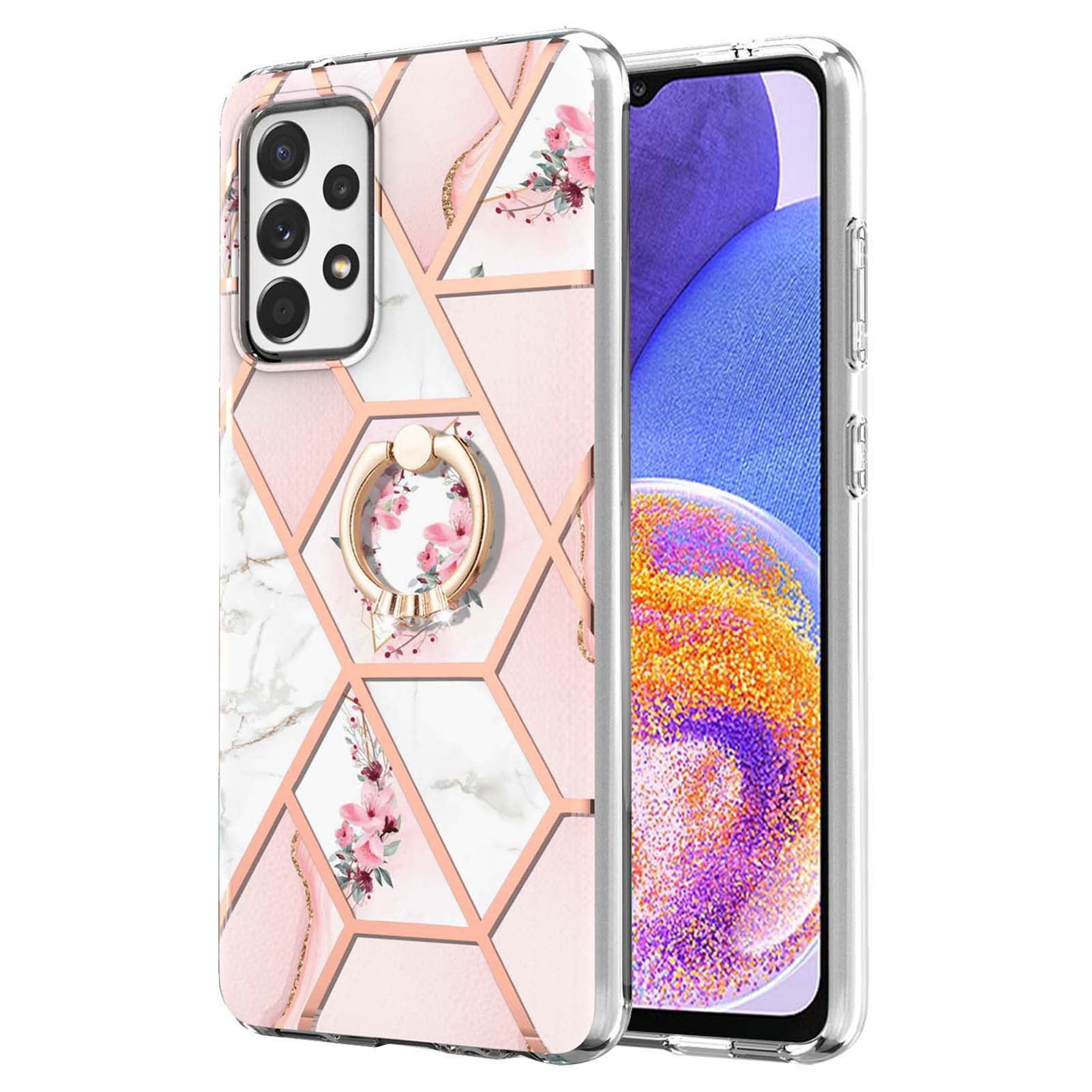 YB IMD Series-6 For Samsung Galaxy A23 4G (165.4 x 76.9 x 8.4mm) Marble Pattern Design Flexible TPU Case Wear-resistant IMD Back Cover with Ring Kickstand