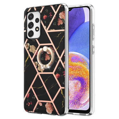 YB IMD Series-6 For Samsung Galaxy A23 4G (165.4 x 76.9 x 8.4mm) Marble Pattern Design Flexible TPU Case Wear-resistant IMD Back Cover with Ring Kickstand