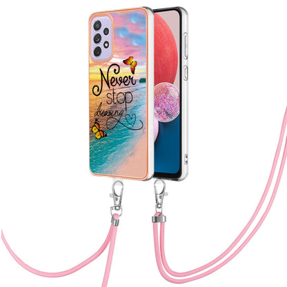 YB IMD Series-4 For Samsung Galaxy A13 4G Ultra-slim Wear-resistant IMD IML Electroplating Marble Flower Pattern Soft TPU Cell Phone Case with Lanyard