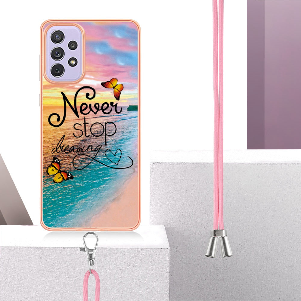 YB IMD Series-4 For Samsung Galaxy A13 4G Ultra-slim Wear-resistant IMD IML Electroplating Marble Flower Pattern Soft TPU Cell Phone Case with Lanyard