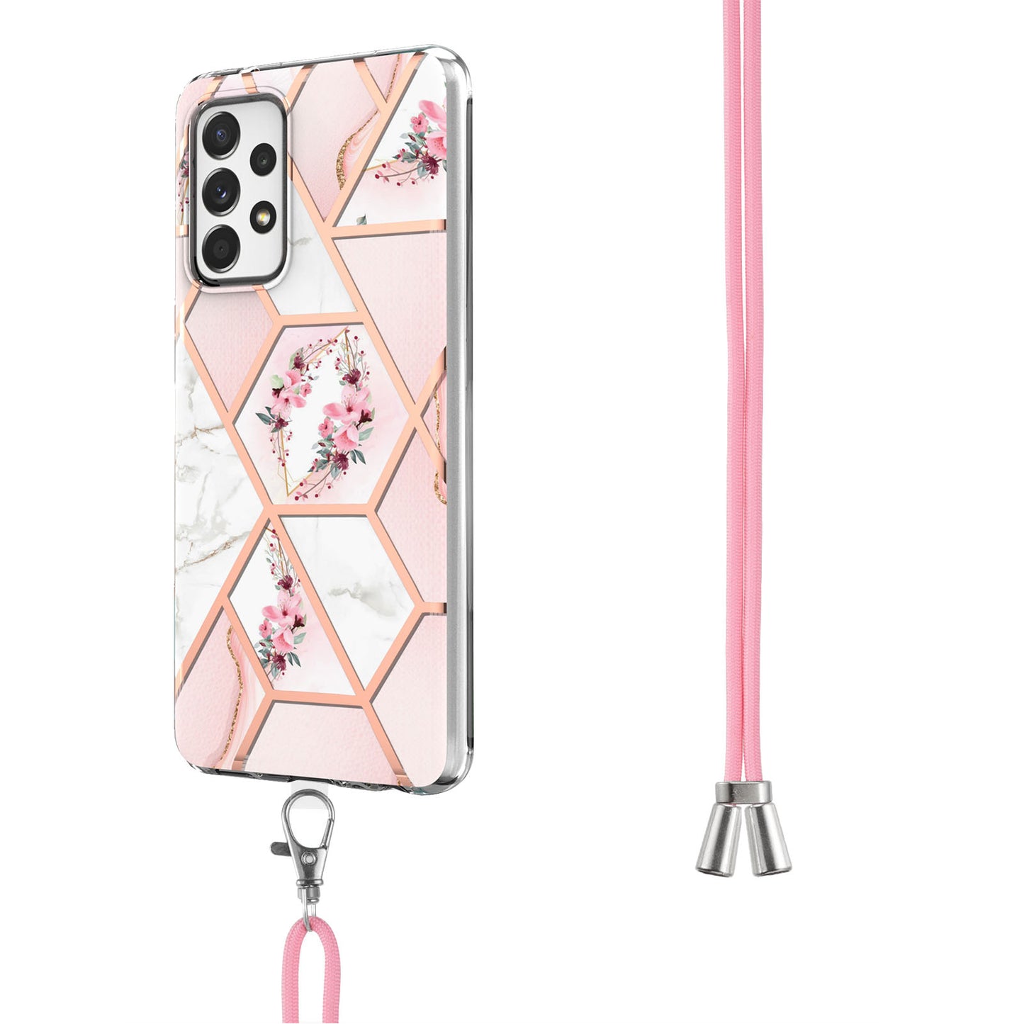 YB IMD Series-4 For Samsung Galaxy A13 4G Ultra-slim Wear-resistant IMD IML Electroplating Marble Flower Pattern Soft TPU Cell Phone Case with Lanyard