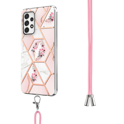 YB IMD Series-4 For Samsung Galaxy A13 4G Ultra-slim Wear-resistant IMD IML Electroplating Marble Flower Pattern Soft TPU Cell Phone Case with Lanyard