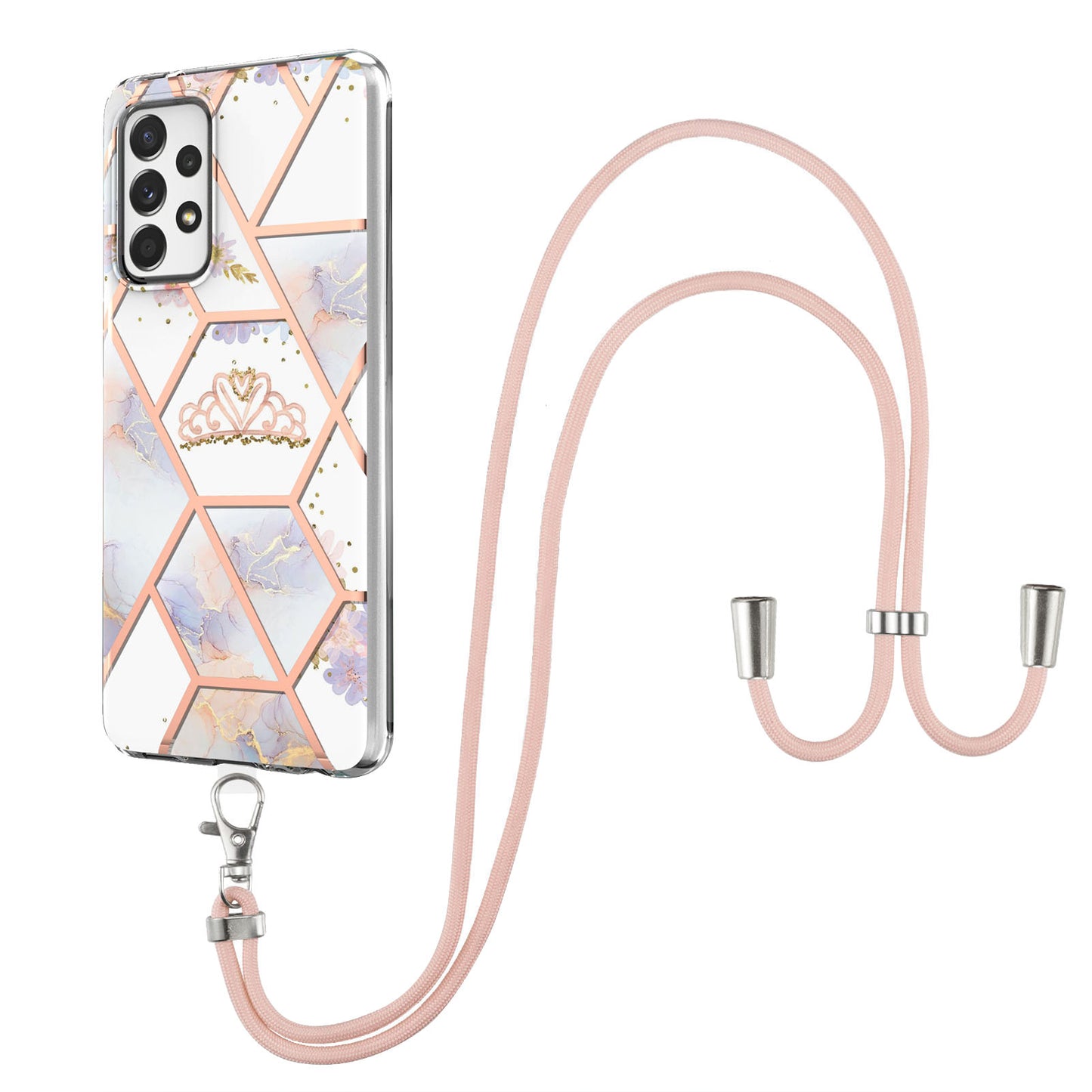 YB IMD Series-4 For Samsung Galaxy A13 4G Ultra-slim Wear-resistant IMD IML Electroplating Marble Flower Pattern Soft TPU Cell Phone Case with Lanyard