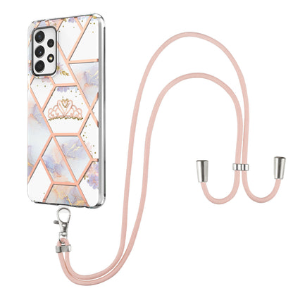 YB IMD Series-4 For Samsung Galaxy A13 4G Ultra-slim Wear-resistant IMD IML Electroplating Marble Flower Pattern Soft TPU Cell Phone Case with Lanyard