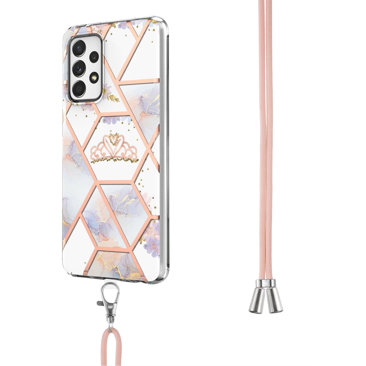 YB IMD Series-4 For Samsung Galaxy A13 4G Ultra-slim Wear-resistant IMD IML Electroplating Marble Flower Pattern Soft TPU Cell Phone Case with Lanyard