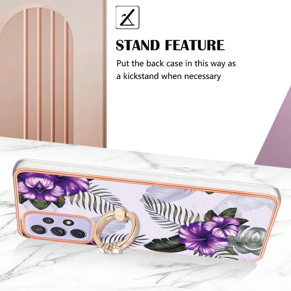 YB IMD Series-6 For Samsung Galaxy A13 4G Drop-proof Anti-scratch Marble Pattern Design Soft TPU Case IMD Back Cover with Ring Kickstand