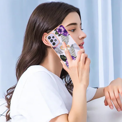 YB IMD Series-6 For Samsung Galaxy A13 4G Drop-proof Anti-scratch Marble Pattern Design Soft TPU Case IMD Back Cover with Ring Kickstand
