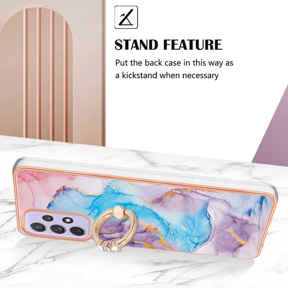 YB IMD Series-6 For Samsung Galaxy A13 4G Drop-proof Anti-scratch Marble Pattern Design Soft TPU Case IMD Back Cover with Ring Kickstand