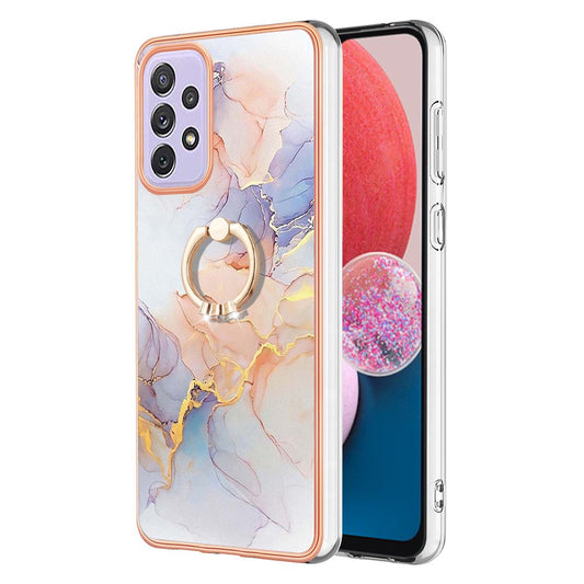 YB IMD Series-6 For Samsung Galaxy A13 4G Drop-proof Anti-scratch Marble Pattern Design Soft TPU Case IMD Back Cover with Ring Kickstand