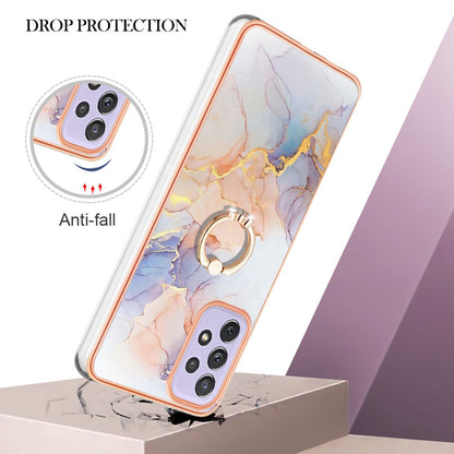 YB IMD Series-6 For Samsung Galaxy A13 4G Drop-proof Anti-scratch Marble Pattern Design Soft TPU Case IMD Back Cover with Ring Kickstand