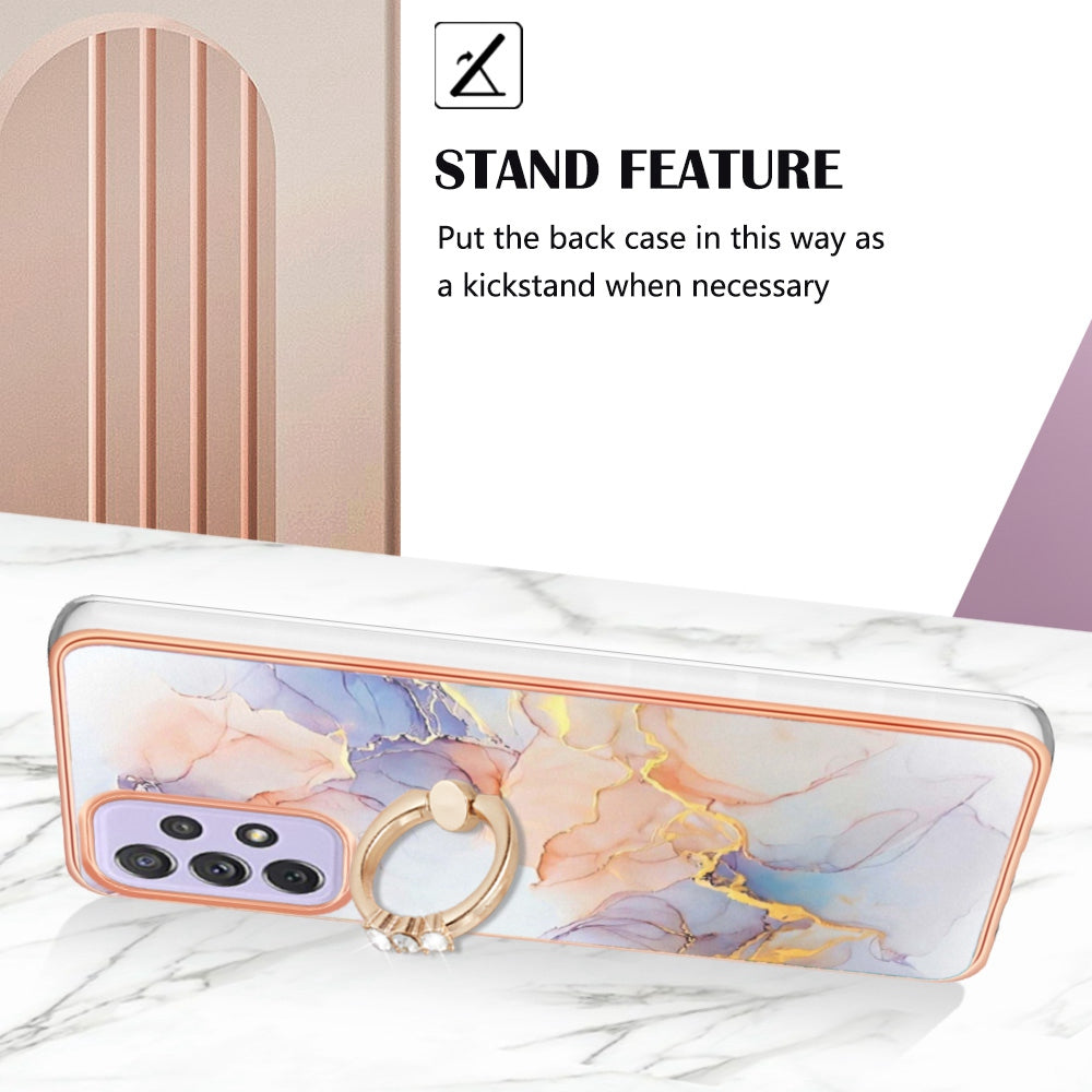 YB IMD Series-6 For Samsung Galaxy A13 4G Drop-proof Anti-scratch Marble Pattern Design Soft TPU Case IMD Back Cover with Ring Kickstand