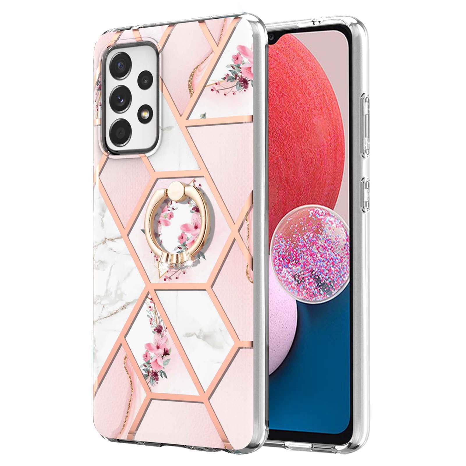 YB IMD Series-6 For Samsung Galaxy A13 4G Drop-proof Anti-scratch Marble Pattern Design Soft TPU Case IMD Back Cover with Ring Kickstand