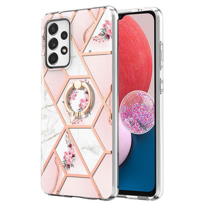YB IMD Series-6 For Samsung Galaxy A13 4G Drop-proof Anti-scratch Marble Pattern Design Soft TPU Case IMD Back Cover with Ring Kickstand