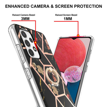 YB IMD Series-6 For Samsung Galaxy A13 4G Drop-proof Anti-scratch Marble Pattern Design Soft TPU Case IMD Back Cover with Ring Kickstand
