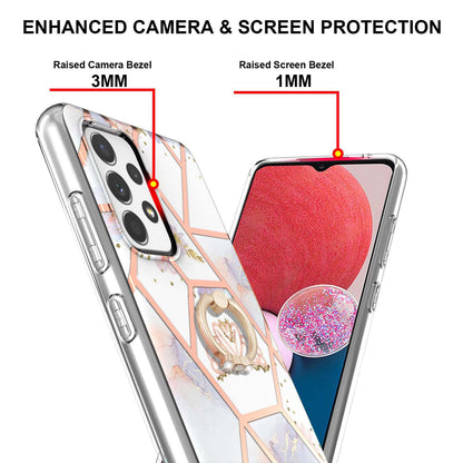 YB IMD Series-6 For Samsung Galaxy A13 4G Drop-proof Anti-scratch Marble Pattern Design Soft TPU Case IMD Back Cover with Ring Kickstand