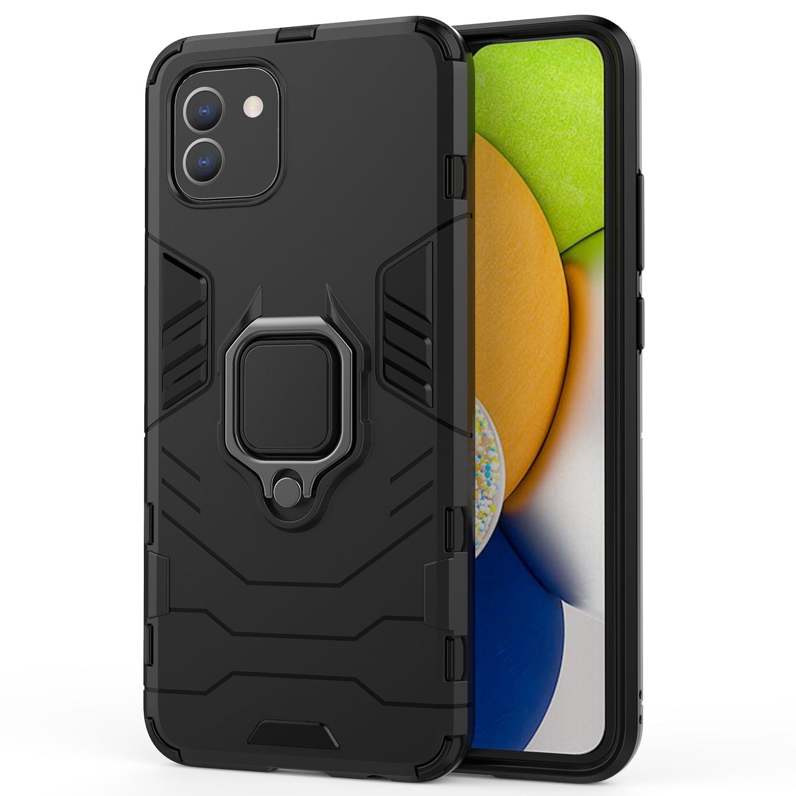 For Samsung Galaxy A03 (166.5 x 75.98 x 9.14mm) TPU+PC Shockproof Protection Case Military Grade Armor Ring Holder Back Cover