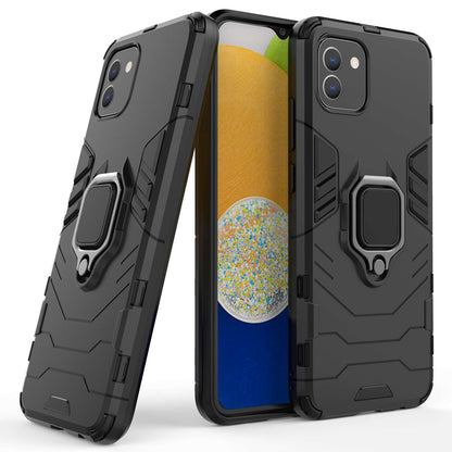 For Samsung Galaxy A03 (166.5 x 75.98 x 9.14mm) TPU+PC Shockproof Protection Case Military Grade Armor Ring Holder Back Cover