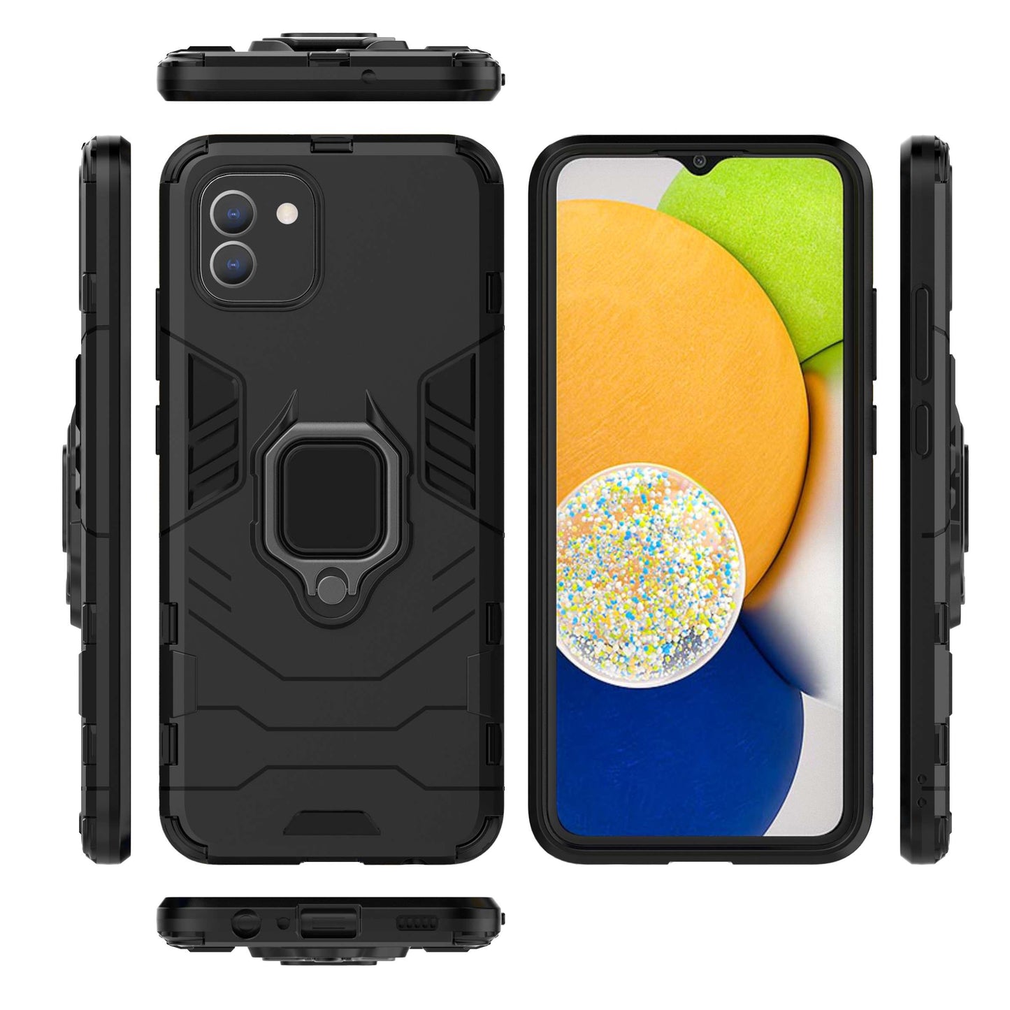 For Samsung Galaxy A03 (166.5 x 75.98 x 9.14mm) TPU+PC Shockproof Protection Case Military Grade Armor Ring Holder Back Cover