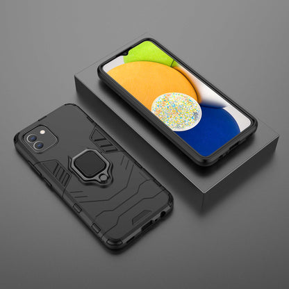 For Samsung Galaxy A03 (166.5 x 75.98 x 9.14mm) TPU+PC Shockproof Protection Case Military Grade Armor Ring Holder Back Cover