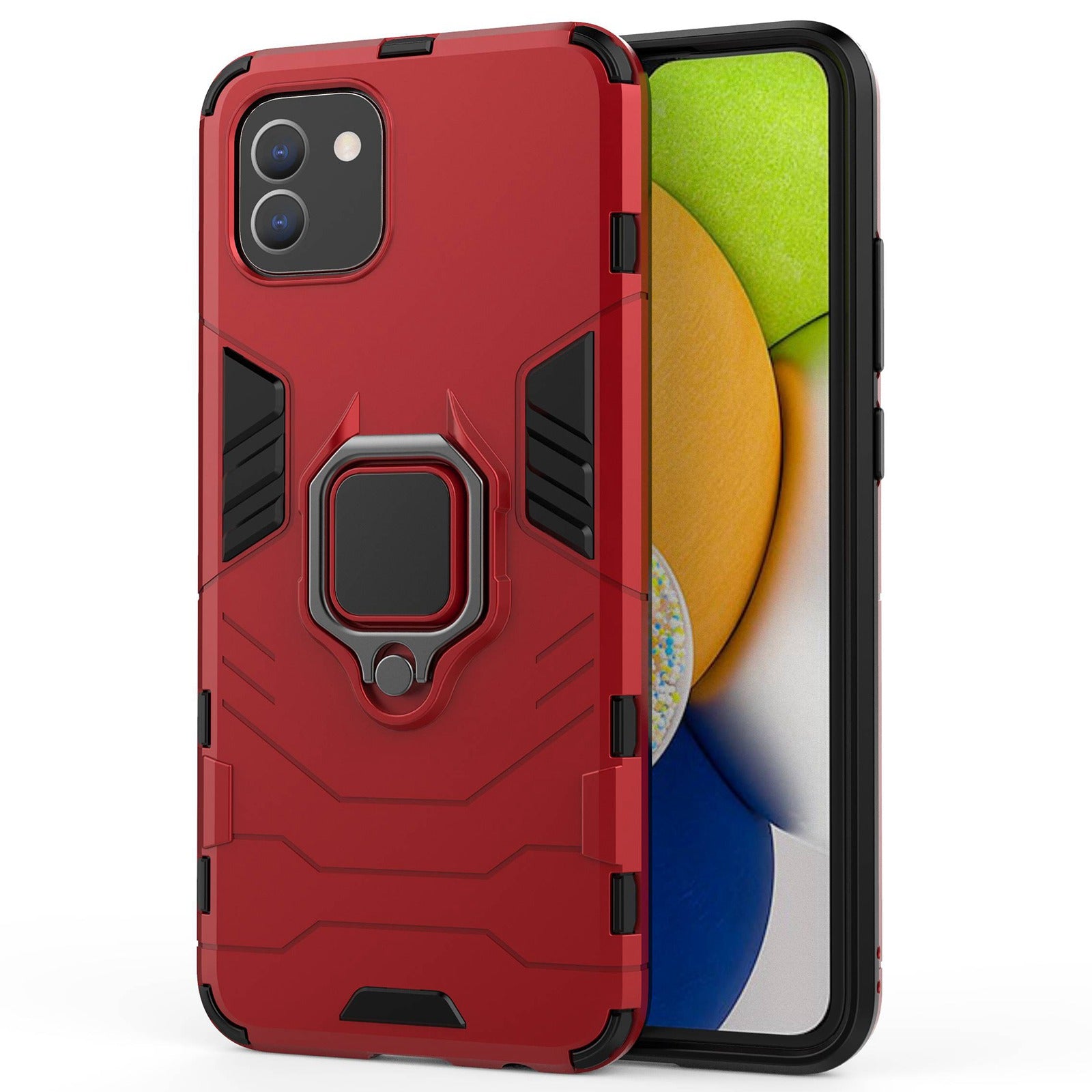 For Samsung Galaxy A03 (166.5 x 75.98 x 9.14mm) TPU+PC Shockproof Protection Case Military Grade Armor Ring Holder Back Cover