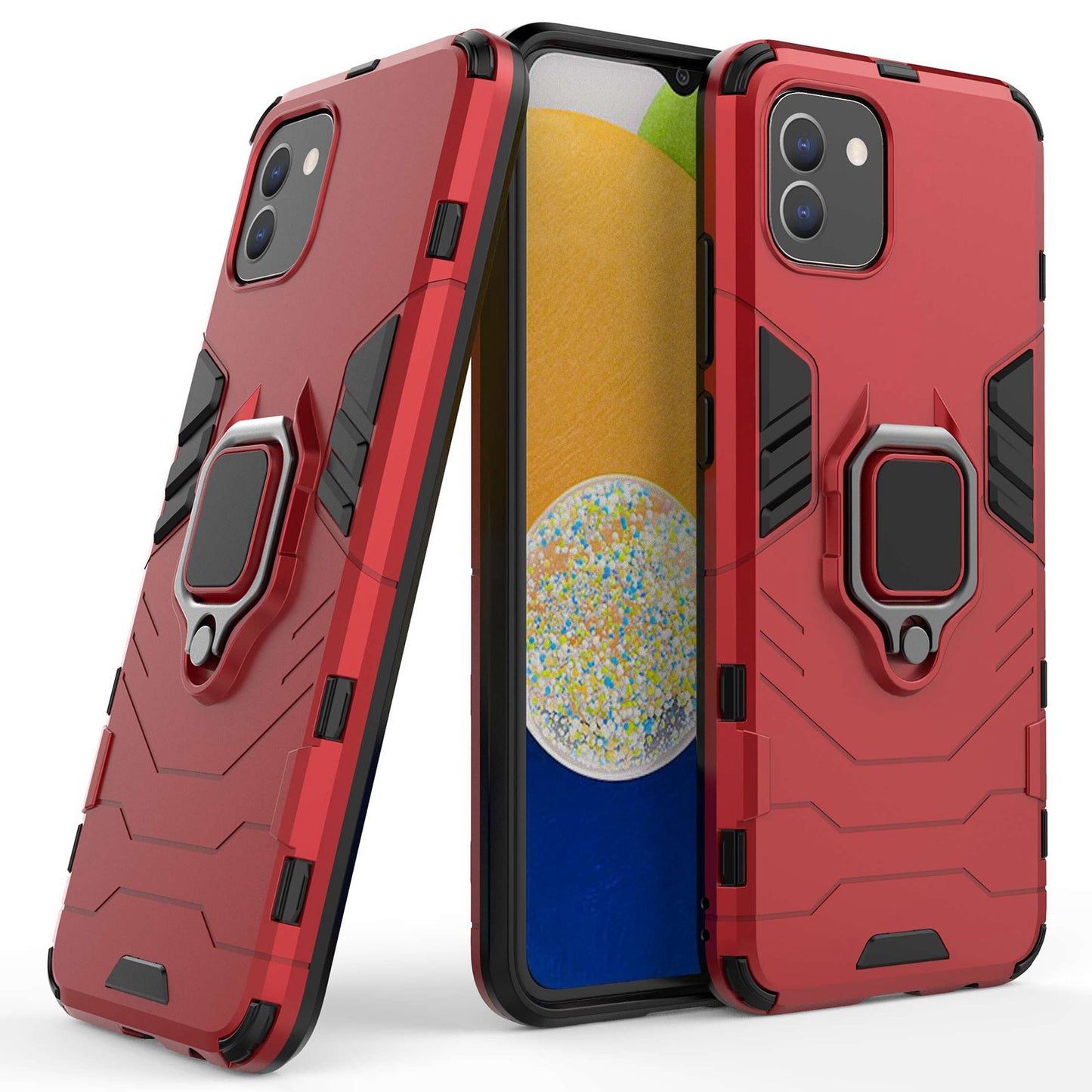 For Samsung Galaxy A03 (166.5 x 75.98 x 9.14mm) TPU+PC Shockproof Protection Case Military Grade Armor Ring Holder Back Cover