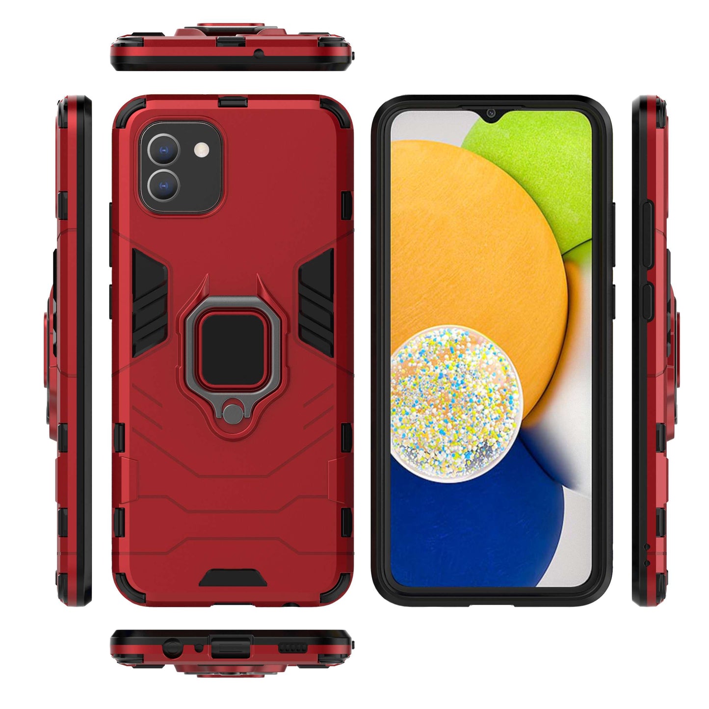 For Samsung Galaxy A03 (166.5 x 75.98 x 9.14mm) TPU+PC Shockproof Protection Case Military Grade Armor Ring Holder Back Cover