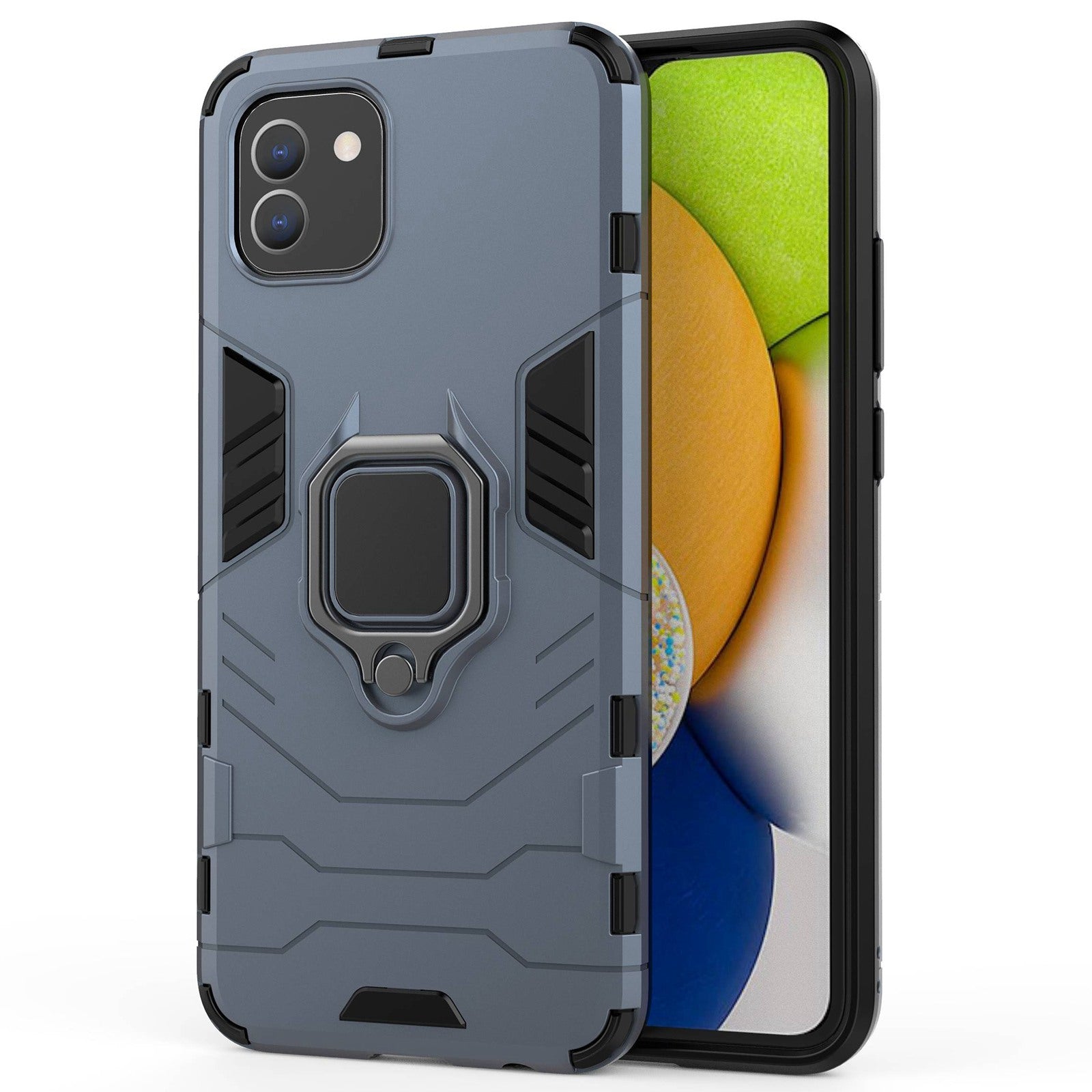 For Samsung Galaxy A03 (166.5 x 75.98 x 9.14mm) TPU+PC Shockproof Protection Case Military Grade Armor Ring Holder Back Cover