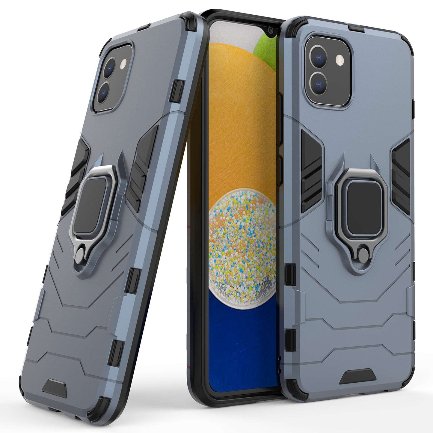 For Samsung Galaxy A03 (166.5 x 75.98 x 9.14mm) TPU+PC Shockproof Protection Case Military Grade Armor Ring Holder Back Cover