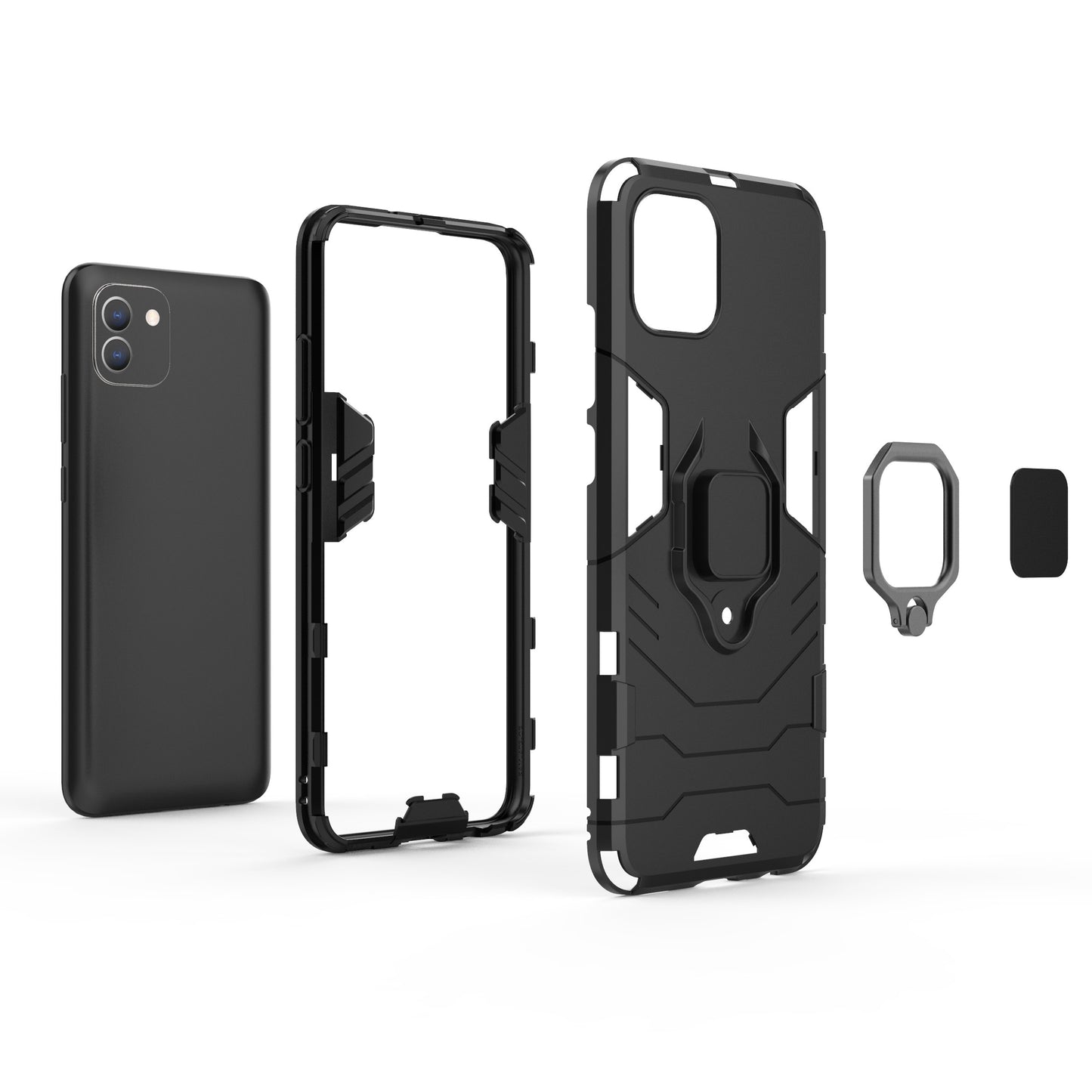 For Samsung Galaxy A03 (166.5 x 75.98 x 9.14mm) TPU+PC Shockproof Protection Case Military Grade Armor Ring Holder Back Cover