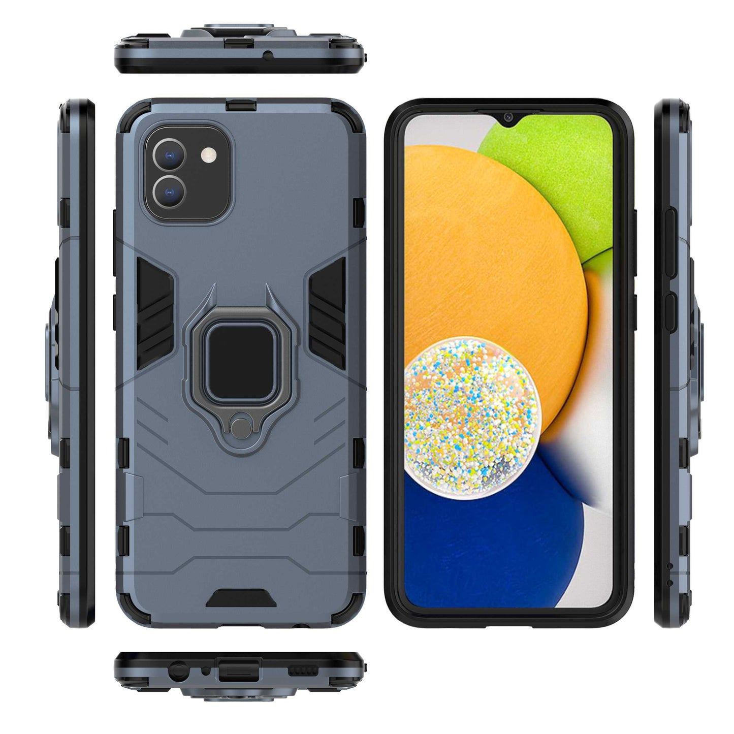 For Samsung Galaxy A03 (166.5 x 75.98 x 9.14mm) TPU+PC Shockproof Protection Case Military Grade Armor Ring Holder Back Cover