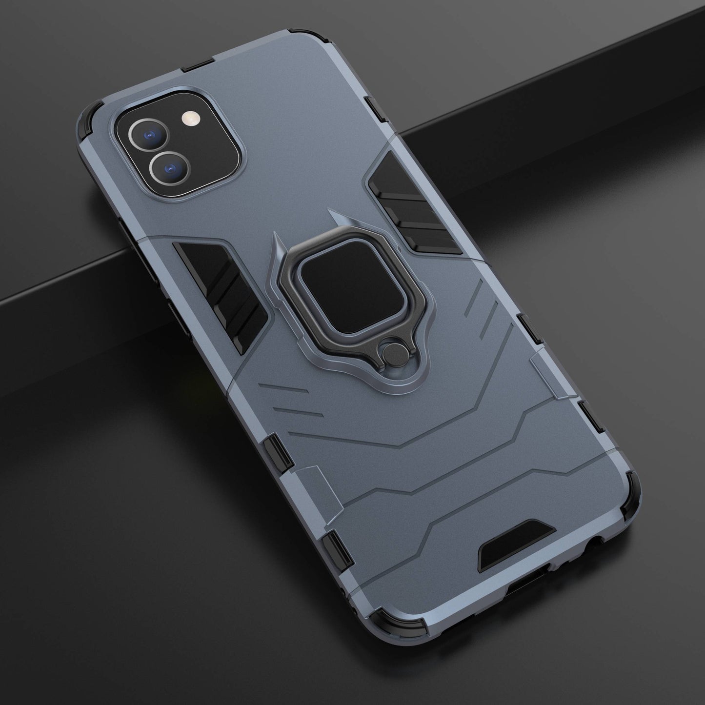 For Samsung Galaxy A03 (166.5 x 75.98 x 9.14mm) TPU+PC Shockproof Protection Case Military Grade Armor Ring Holder Back Cover