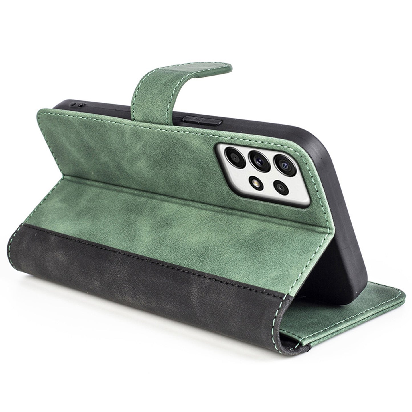 For Samsung Galaxy A52 4G/A52 5G/A52s 5G PU Leather Stand Flip Cover Soft Inner TPU Anti-Scratch Color Splicing Wallet Case