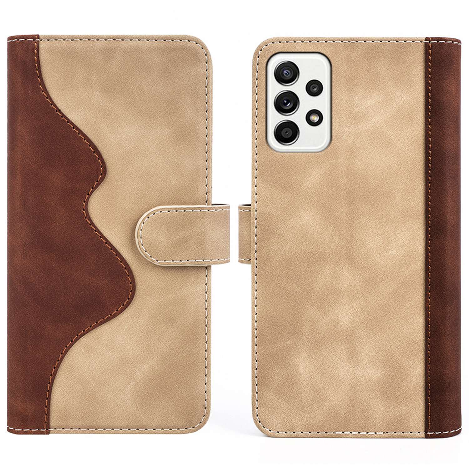 For Samsung Galaxy A52 4G/A52 5G/A52s 5G PU Leather Stand Flip Cover Soft Inner TPU Anti-Scratch Color Splicing Wallet Case