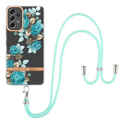 YB IMD-11 Series for Samsung Galaxy A13 4G IML Electroplating Flower Pattern IMD Drop-proof Well-protected Soft TPU Phone Case with Lanyard